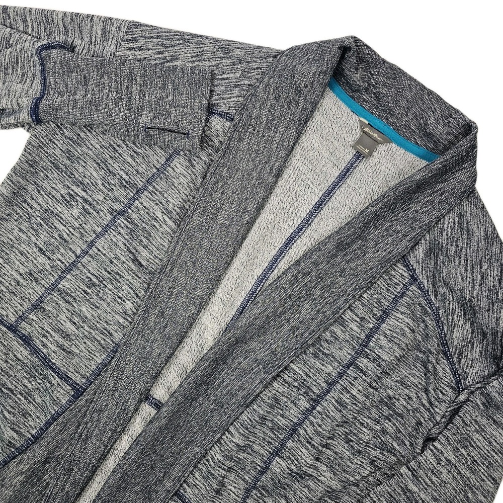 Eddie Bauer Womens Medium Summit Open Front Wrap Cardigan Sweater Blue Space Dye